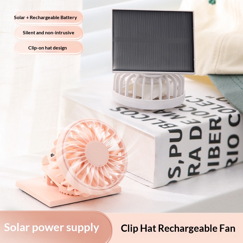 Outdoor Power Fan - Tragbarer Mini-Clip-Ventilator mit Dual-Power-Solar-USB-Aufladung, freihändig nutzbarer