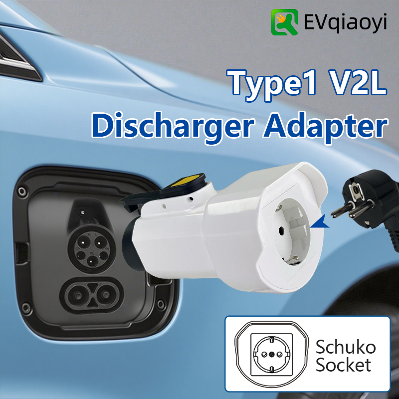 Outdoor Power Adapter - EVqiaoyi Typ1 V2L-Entladeadapter mit EU-Buchse, Fahrzeug-zu-Ladestecker