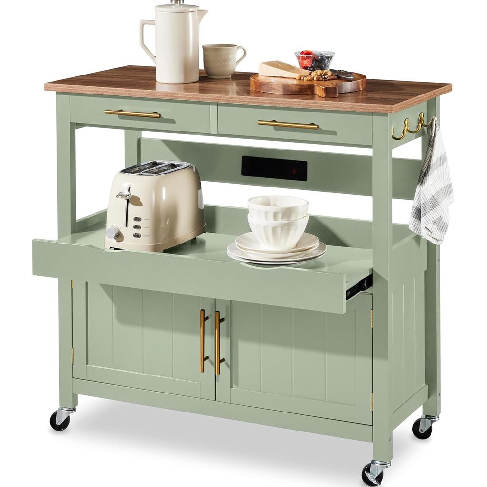 Outdoor Kitchen Power Outlet - 36-Zoll Rollbare Kücheninsel mit 2-Türigem Schrank,